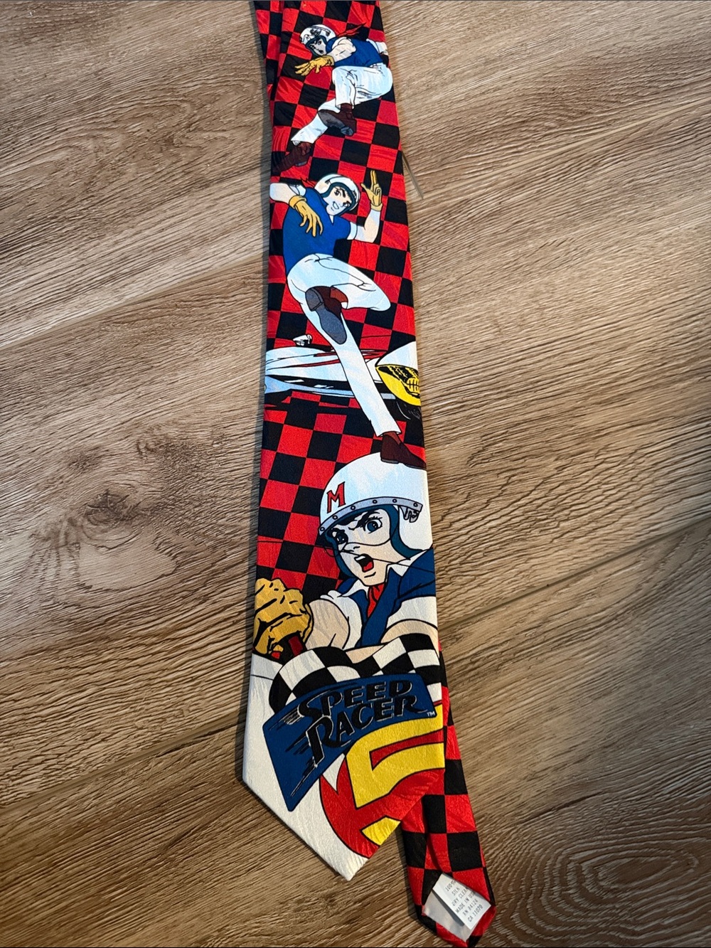 Ralph Marlin Red Black Novelty Tie with Multicolor Racing Graphics